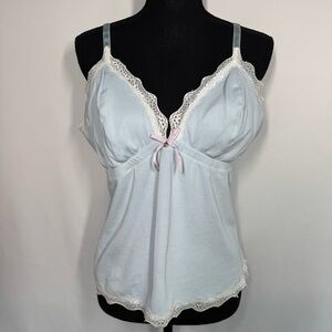 ❤️3/30 Adore Me Light Blue Ribbed Camisole Lace Trim & Pink Bow Detail - Size 1X